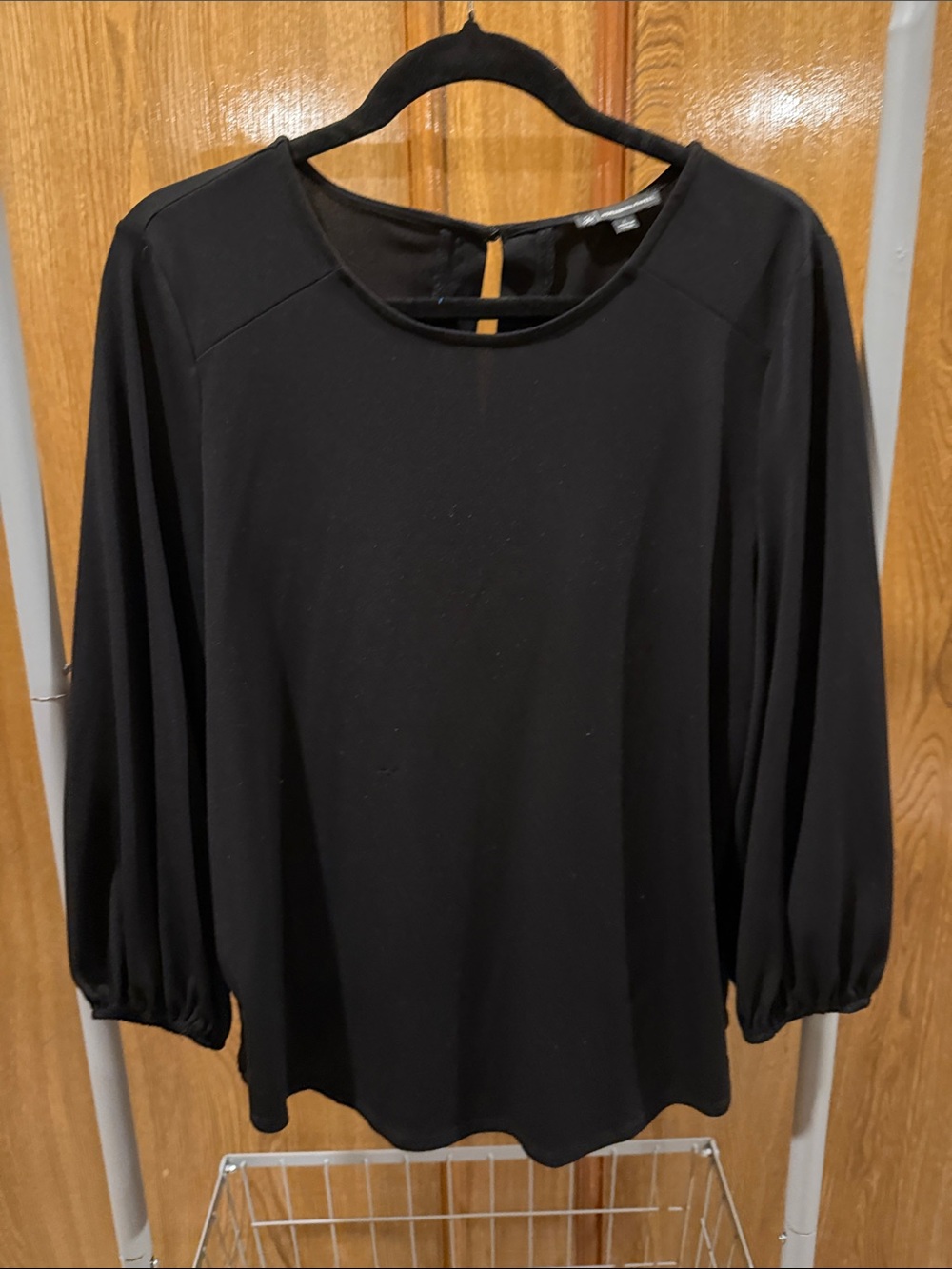 Adrianna Papell Black Long-Sleeve Scoop Neck Blouse